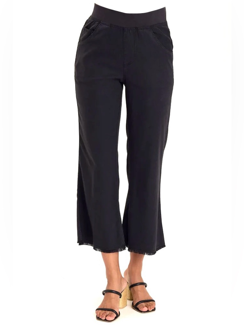 XCVI Wearables Lorilei Twill Pants Women’s Size L Raw Edge Frayed Hems Black